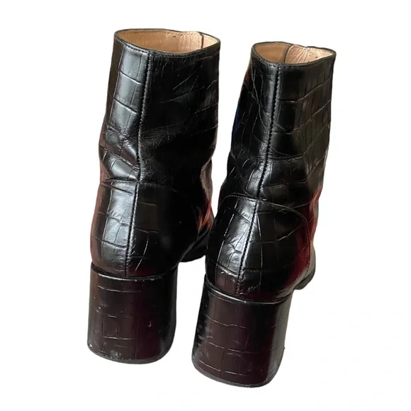 WHISTLES Rowan patent leather Croc booties zip up block heel - Picture 4 of 8